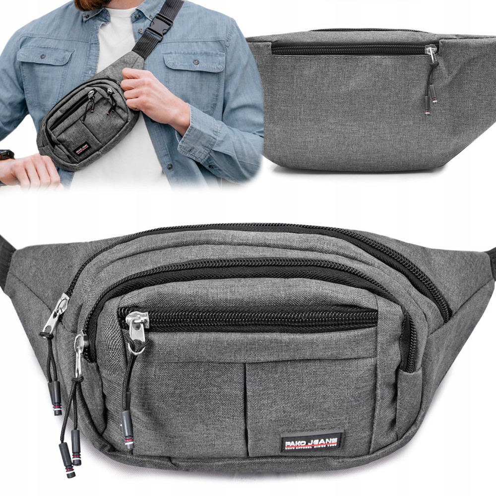 Sportowa SASZETKA na pas NERKA męska biodrówka SZARA melanż Pako Jeans Sportowa SASZETKA na pas NERKA męska biodrówka SZARA melanż Pako Jeans