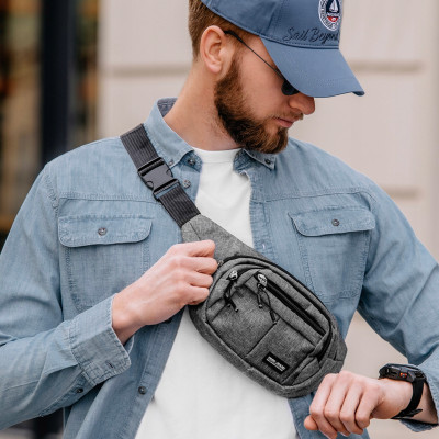 Sportowa SASZETKA na pas NERKA męska biodrówka SZARA melanż Pako Jeans