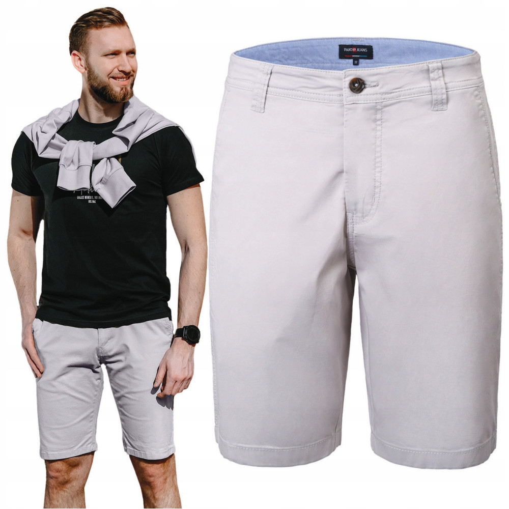 ELEGANCKIE Spodenki SZORTY Chino Męskie RALPH Jasnoszare Pako Jeans ELEGANCKIE Spodenki SZORTY Chino Męskie RALPH Jasnoszare Pako Jeans