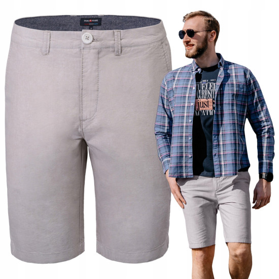ELEGANCKIE Spodenki SZORTY Chino Męskie MARIUS Jasnoszare Pako Jeans