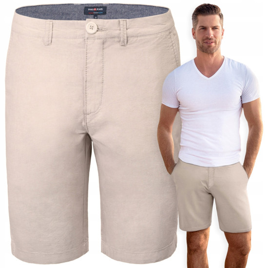 ELEGANCKIE Spodenki SZORTY Chino Męskie MARIUS Jasnobeżowe Pako Jeans
