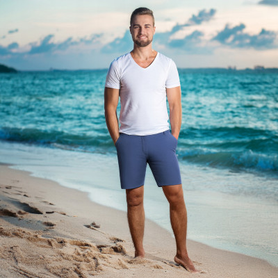 ELEGANCKIE Spodenki SZORTY Chino Męskie MARIUS Granatowe Pako Jeans