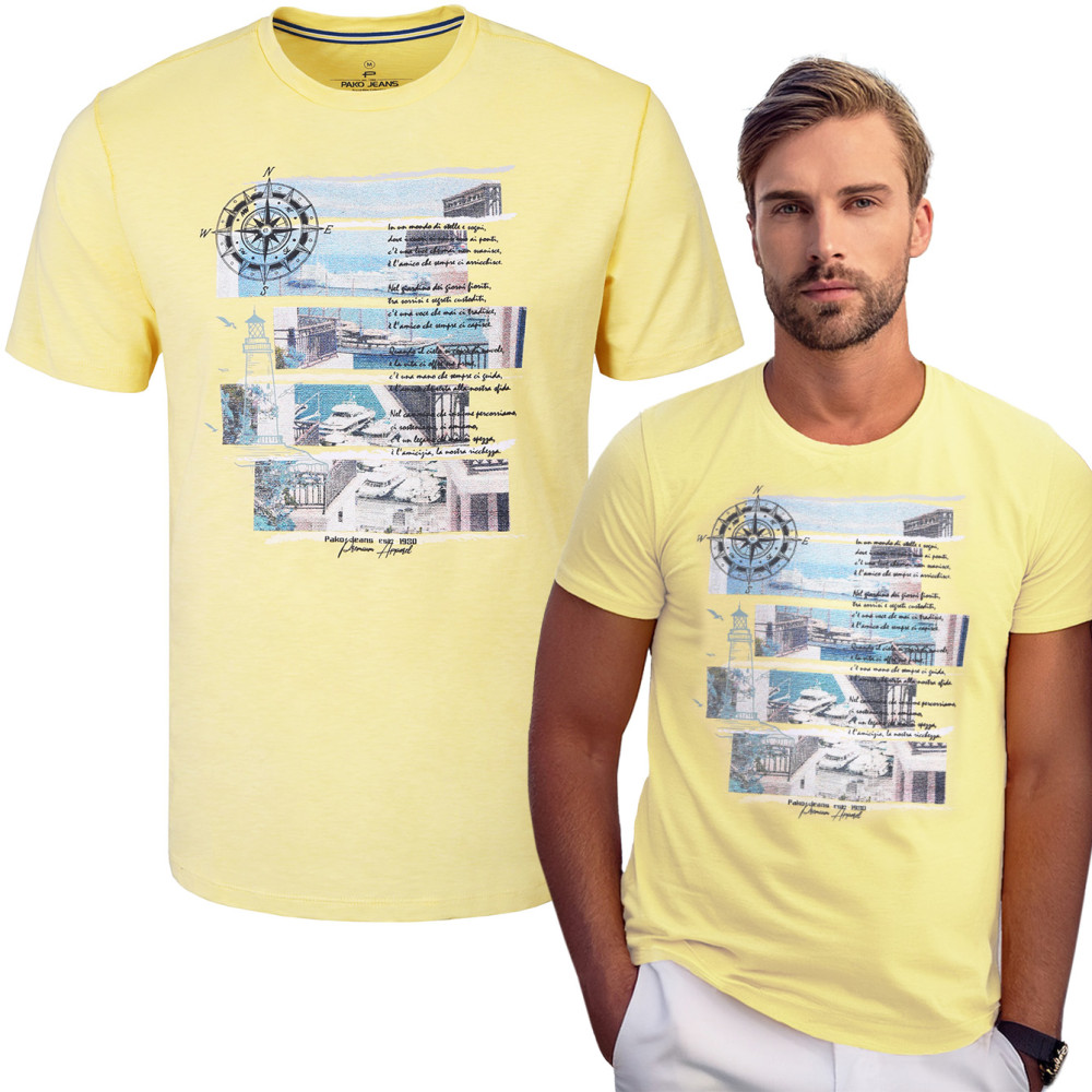 T-SHIRT Męski SAMARI Koszulka z Nadrukiem ŻÓŁTA Bawełniana Pako Jeans