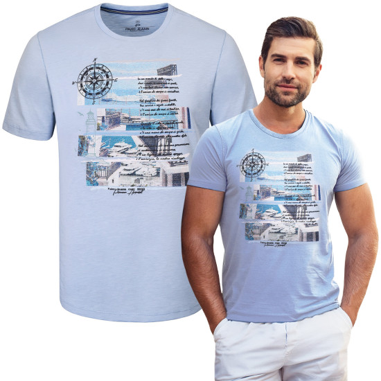 T-SHIRT Męski SAMARI Koszulka z Nadrukiem BŁĘKITNA Bawełniana Pako Jeans