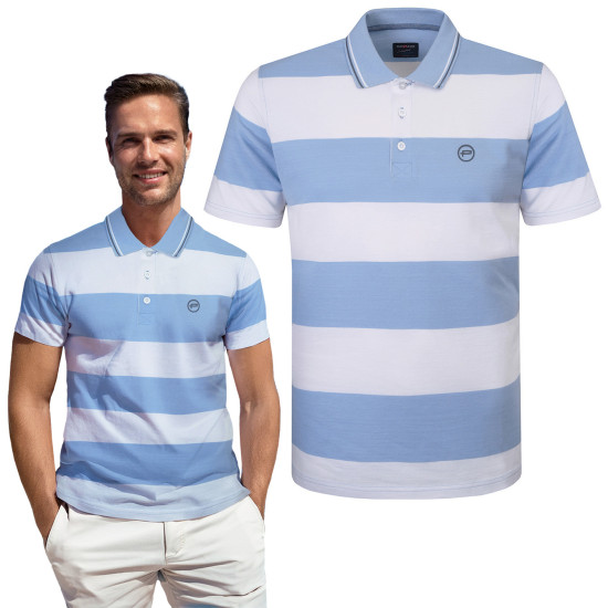POLO Koszulka Męska BŁĘKIT w Paski Bawełniana ACTI Elegancka Pako Jeans