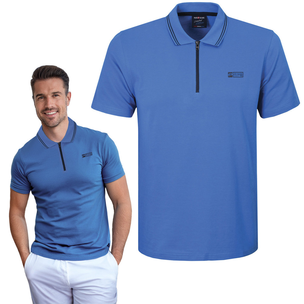 POLO Koszulka Męska z Zamkiem NIEBIESKA Bawełniana KENT Pako Jeans POLO Koszulka Męska z Zamkiem NIEBIESKA Bawełniana KENT Pako Jeans