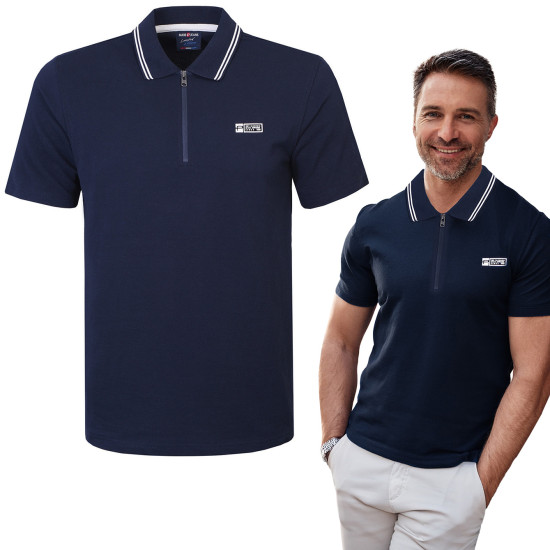 POLO Koszulka Męska z Zamkiem GRANATOWA Bawełniana KENT Pako Jeans