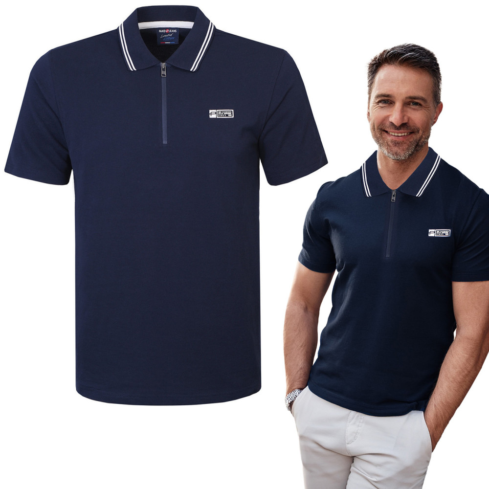 POLO Koszulka Męska z Zamkiem GRANATOWA Bawełniana KENT Pako Jeans POLO Koszulka Męska z Zamkiem GRANATOWA Bawełniana KENT Pako Jeans