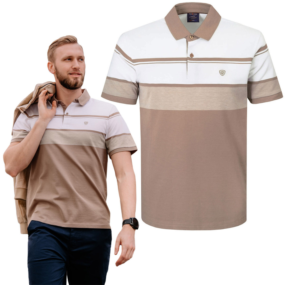 POLO Koszulka Męska BEŻOWA Bawełniana LIVERMO Elegancka Pako Jeans