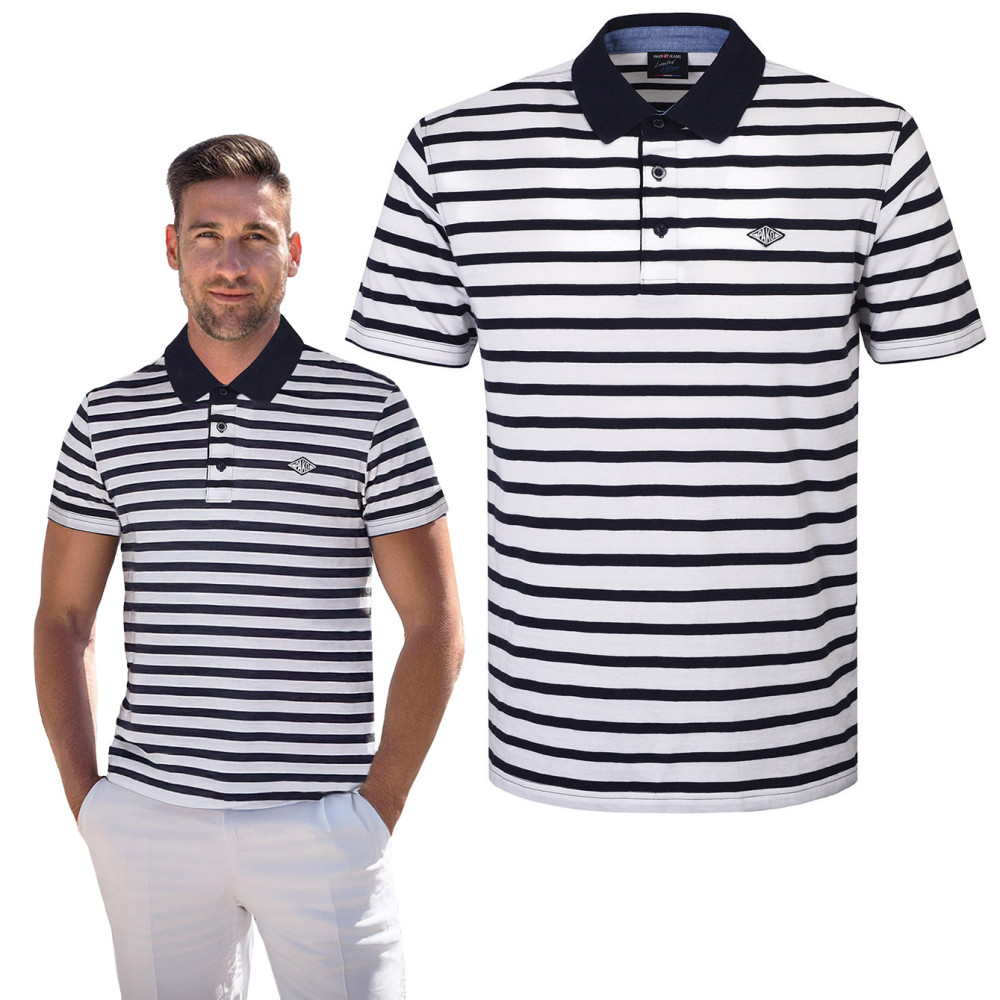 POLO Koszulka Męska BIAŁO-GRANATOWA w Paski Bawełniana HASIMI Pako Jeans POLO Koszulka Męska BIAŁO-GRANATOWA w Paski Bawełniana HASIMI Pako Jeans