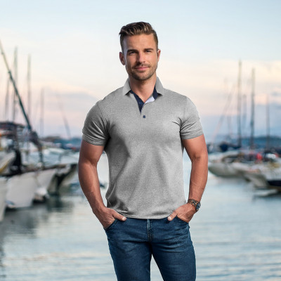 POLO Koszulka Męska POPIELATA Bawełniana DASO Elegancka Pako Jeans