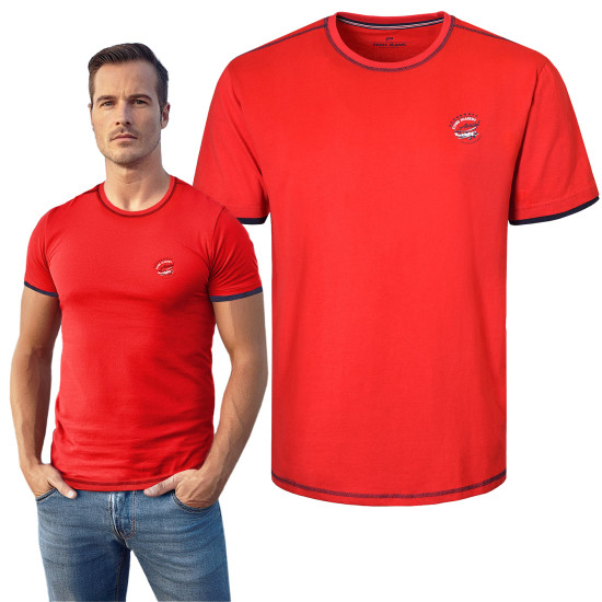 T-SHIRT Męski FLAYER Koszulka z Nadrukiem CZERWONA Bawełniana Pako Jeans