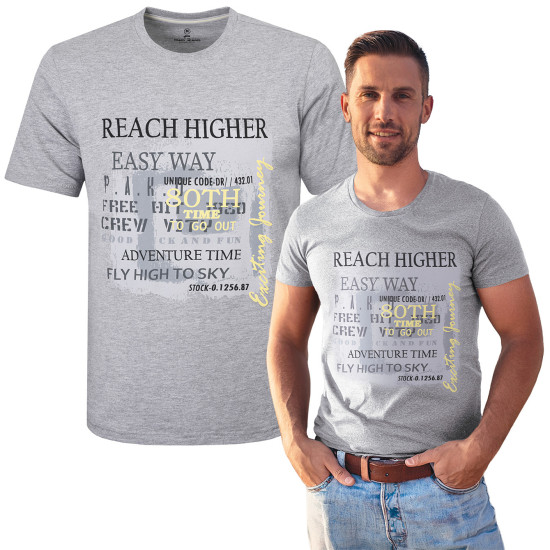 T-SHIRT Męski HIGHER Koszulka z Nadrukiem POPIELATA Bawełniana Pako Jeans