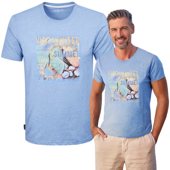 T-SHIRT Męski SUNSHINE Koszulka z Nadrukiem BŁĘKITNA Bawełniana Pako Jeans