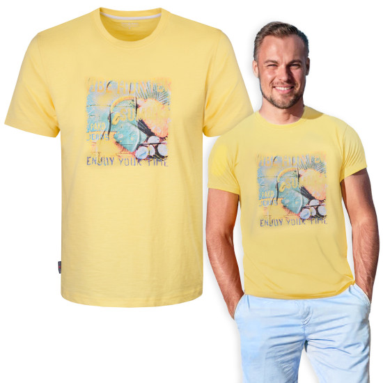 T-SHIRT Męski SUNSHINE Koszulka z Nadrukiem ŻÓŁTA Bawełniana Pako Jeans