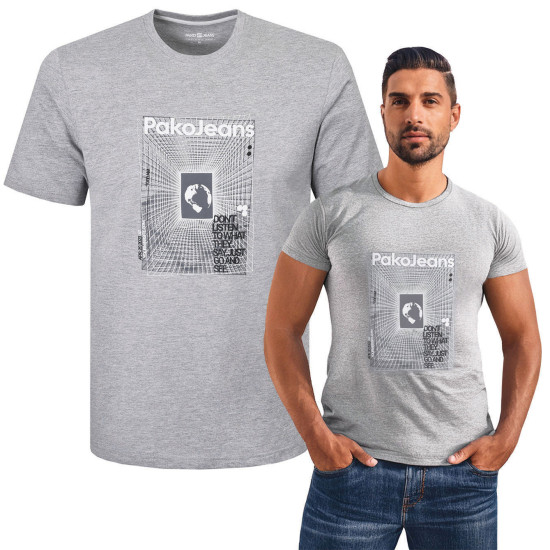 T-SHIRT Męski BASKET Koszulka z Nadrukiem POPIELATA Bawełniana Pako Jeans