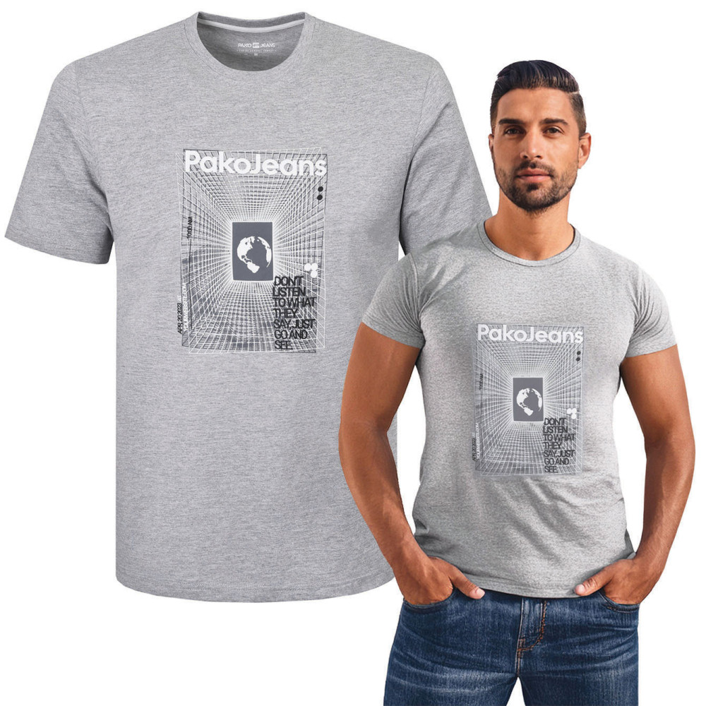 T-SHIRT Męski BASKET Koszulka z Nadrukiem POPIELATA Bawełniana Pako Jeans T-SHIRT Męski BASKET Koszulka z Nadrukiem POPIELATA Bawełniana Pako Jeans