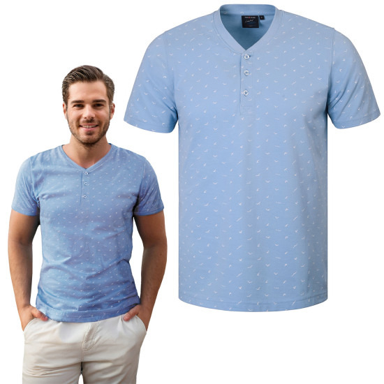 T-SHIRT Męski Koszulka w Serek BŁĘKITNA Bawełna Pika TINO Pako Jeans