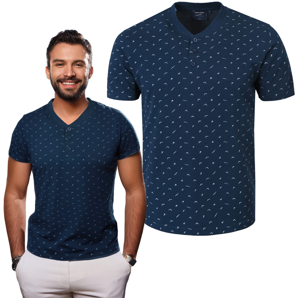 T-SHIRT Męski Koszulka w Serek GRANATOWA Bawełna Pika TINO Pako Jeans T-SHIRT Męski Koszulka w Serek GRANATOWA Bawełna Pika TINO Pako Jeans
