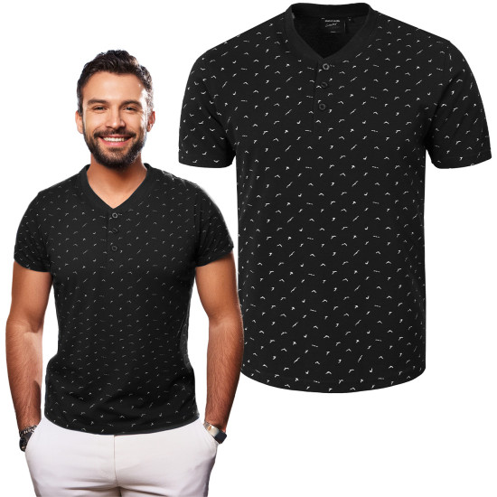 T-SHIRT Męski Koszulka w Serek CZARNA Bawełna Pika TINO Pako Jeans