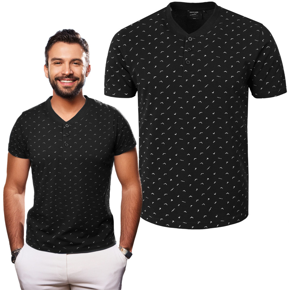 T-SHIRT Męski Koszulka w Serek CZARNA Bawełna Pika TINO Pako Jeans T-SHIRT Męski Koszulka w Serek CZARNA Bawełna Pika TINO Pako Jeans