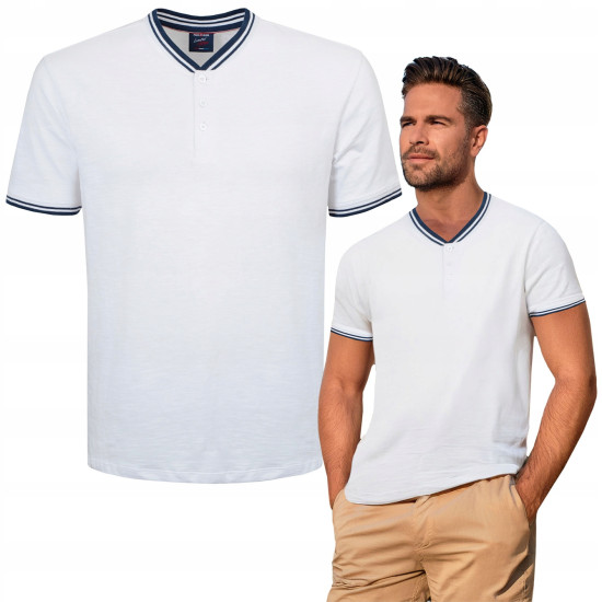 T-SHIRT Męski Koszulka w Serek BIAŁA Bawełniana MORLY Pako Jeans