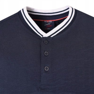 T-SHIRT Męski Koszulka w Serek GRANATOWA Bawełniana MORLY Pako Jeans