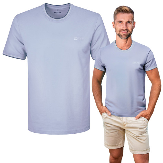 T-SHIRT Męski LATE Elegancka Koszulka BŁĘKITNA Bawełna Pika Pako Jeans