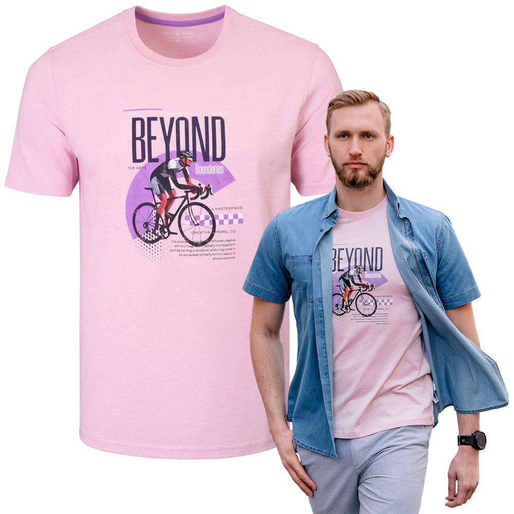T-SHIRT Męski BEYOND Koszulka z Nadrukiem RÓŻOWA Bawełniana Pako Jeans T-SHIRT Męski BEYOND Koszulka z Nadrukiem RÓŻOWA Bawełniana Pako Jeans