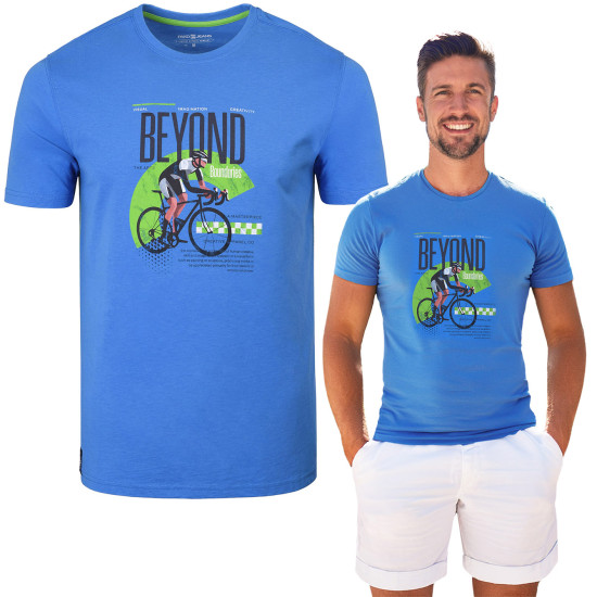 T-SHIRT Męski BEYOND Koszulka z Nadrukiem NIEBIESKA Bawełniana Pako Jeans