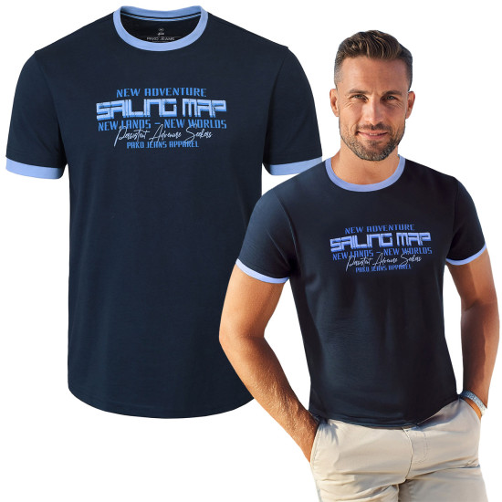 T-SHIRT Męski SAILING Koszulka z Nadrukiem GRANATOWA Bawełniana Pako Jeans