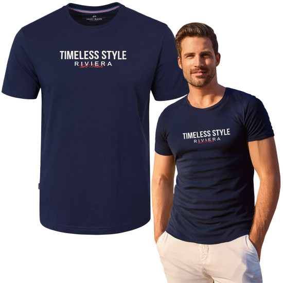 T-SHIRT Męski MARCELI Koszulka z Nadrukiem GRANATOWA Bawełniana Pako Jeans