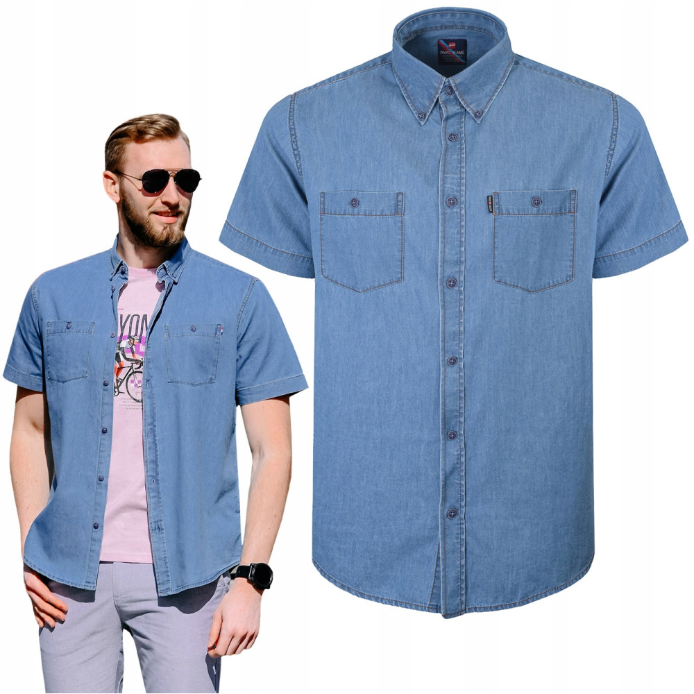 Koszula Męska Jeansowa z Krótkim Rękawem Regular Fit Bawełniana Pako Jeans Koszula Męska Jeansowa z Krótkim Rękawem Regular Fit Bawełniana Pako Jeans