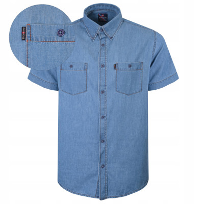 Koszula Męska Jeansowa z Krótkim Rękawem Regular Fit Bawełniana Pako Jeans
