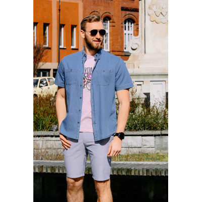 Koszula Męska Jeansowa z Krótkim Rękawem Regular Fit Bawełniana Pako Jeans