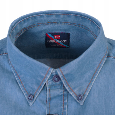 Koszula Męska Jeansowa z Krótkim Rękawem Regular Fit Bawełniana Pako Jeans