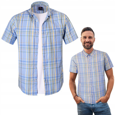 KOSZULA Męska w KRATKĘ z Krótkim Rękawem SLIM FIT Bawełniana Pako Jeans