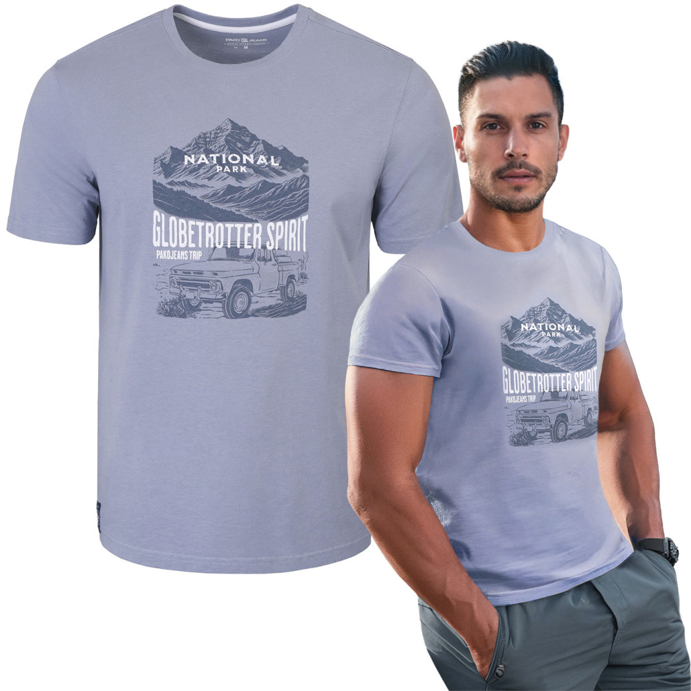 T-SHIRT Męski PARK Koszulka z Nadrukiem STALOWA Bawełniana Pako Jeans T-SHIRT Męski PARK Koszulka z Nadrukiem STALOWA Bawełniana Pako Jeans