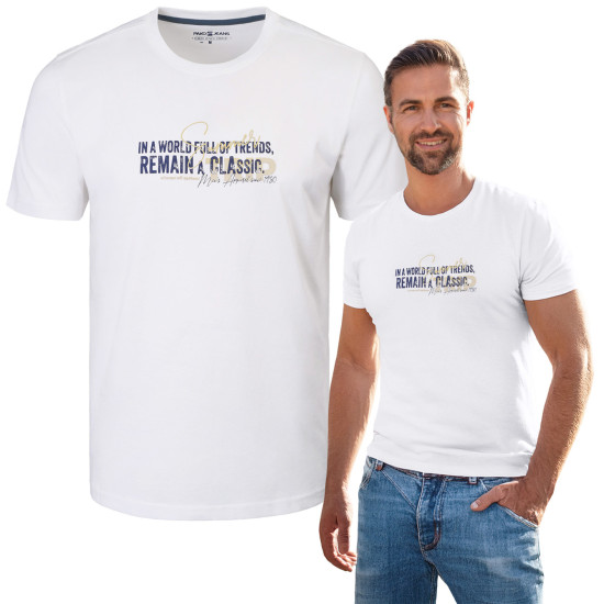 T-SHIRT Męski REMAIN Koszulka z Nadrukiem BIAŁA Bawełniana Pako Jeans