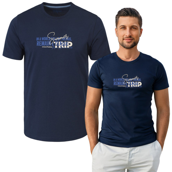 T-SHIRT Męski REMAIN Koszulka z Nadrukiem GRANATOWA Bawełniana Pako Jeans