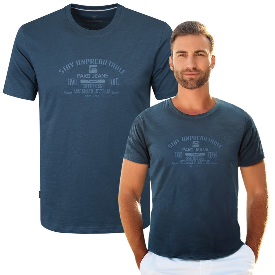 T-SHIRT Męski WATERLO Koszulka z Nadrukiem GRANATOWA Bawełniana Pako Jeans
