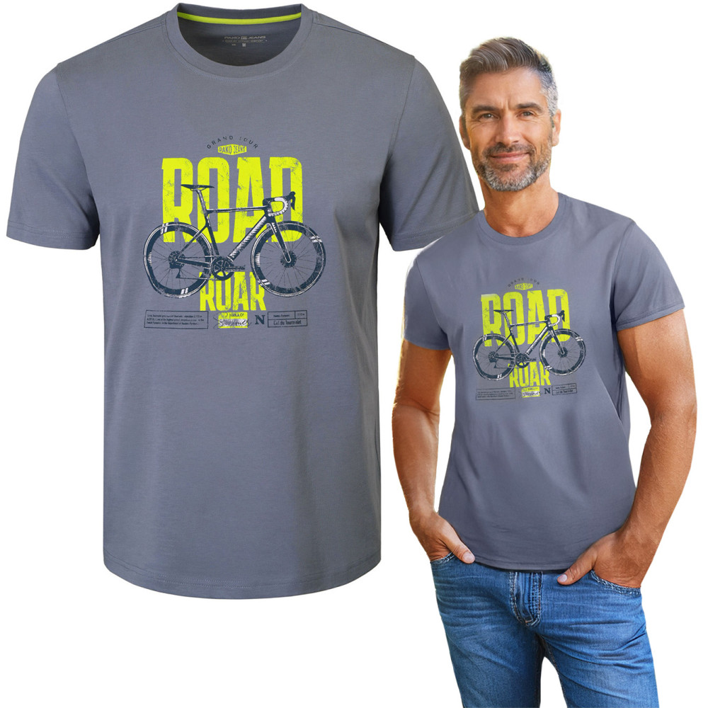 T-SHIRT Męski ROAD Koszulka z Nadrukiem SZARA Bawełniana Pako Jeans T-SHIRT Męski ROAD Koszulka z Nadrukiem SZARA Bawełniana Pako Jeans