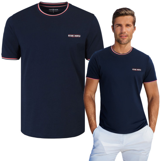 T-SHIRT Męski ERT Koszulka z Nadrukiem GRANATOWA Bawełniana Pako Jeans