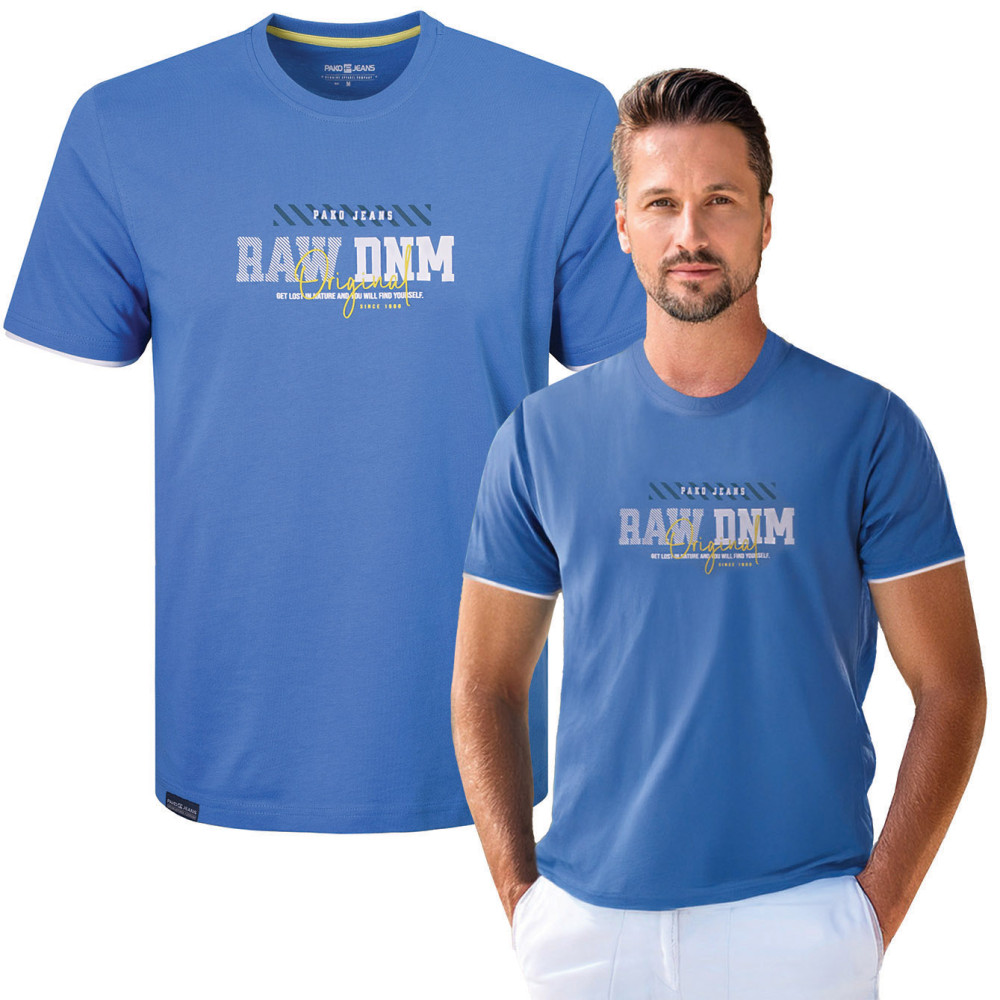 T-SHIRT Męski RAW Koszulka z Nadrukiem NIEBIESKA Bawełniana Pako Jeans T-SHIRT Męski RAW Koszulka z Nadrukiem NIEBIESKA Bawełniana Pako Jeans