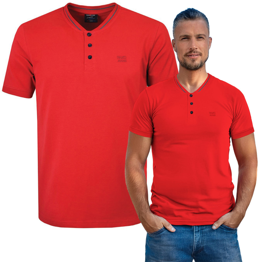 T-SHIRT Męski Koszulka w Serek CZERWONA Bawełniana TOOL Pako Jeans