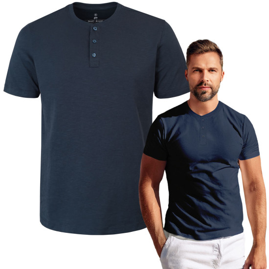 T-SHIRT Męski Koszulka w Serek GRANATOWA Bawełniana WIZARD Pako Jeans