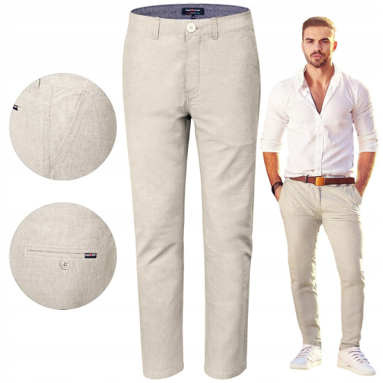 SPODNIE Męskie CHINOSY Bawełniane JASNOBEŻOWE Slim Fit JOHNSON Pako Jeans