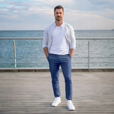 SPODNIE Męskie CHINOSY Bawełniane GRANATOWE Slim Fit JOHNSON Pako Jeans