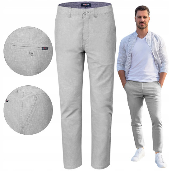 SPODNIE Męskie CHINOSY Bawełniane JASNOSZARE Slim Fit JOHNSON Pako Jeans