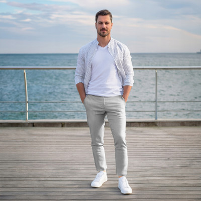 SPODNIE Męskie CHINOSY Bawełniane JASNOSZARE Slim Fit JOHNSON Pako Jeans